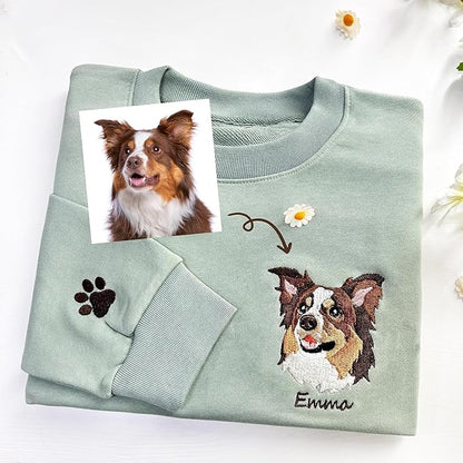 GODLOVER Custom Embroidered Dog Mom Sweatshirt and Hoodie, Line Art Dog Cat Image, Personalized Portrait Shirt, Custom Dogs Name On Sleeve, Dogs Mom Sweatshirts, Pet Lover Gifts, Sweatshirts For Women
