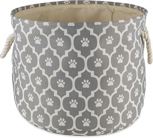 Bone Dry Pet Storage Collection Lattice Paw Print, Gray, Small Round