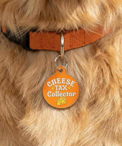 Bad Tags Personalized Dog and Cat ID Tags in 25+ Designs and 2 Sizes - 5 Lines of Custom Engraved Text - Funny Cute Personalized Pet Tags (Cheese Tax Collector, Large (1.25 inch))