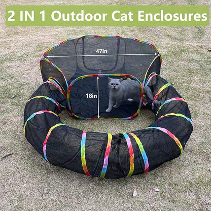 Outdoor Cat Enclosures, Cat Playground Portable Mesh Tent, Outside Circle Playpen Tunnel for Kitty, Rabbit, Puppy and Small Animals