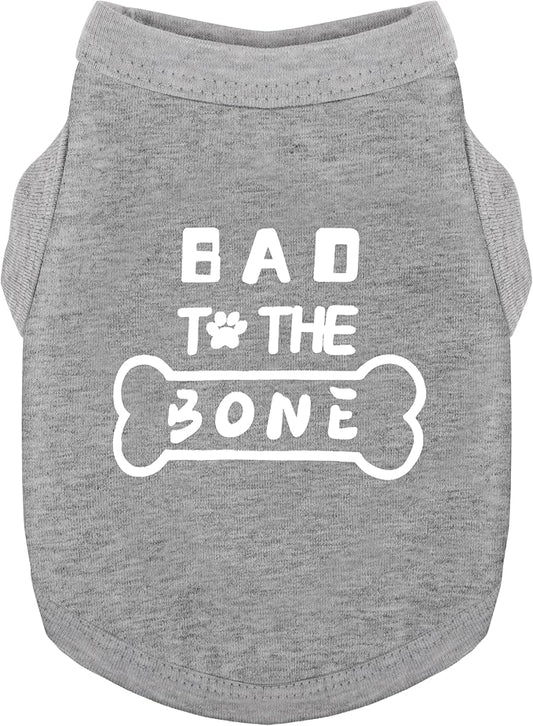 Discover Cozy Cotton Canine Wear: Soft, Lightweight, and Breathable Dog Shirt Vest with Eye-Catching Graphics(Bad to The Bone), Keeping Your Furry Friend Warm and Comfy! Grey XS