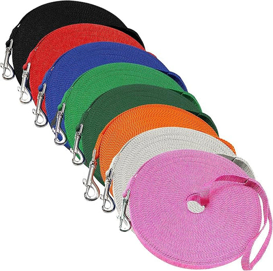 Downtown Pet Supply - Long Dog Leash - 50 ft Pink Nylon Dog Training Leash for Recall & Obedience