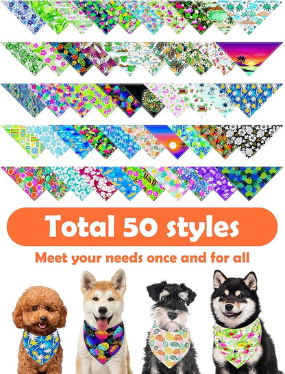 PET SHOW 50 Pack Hawaiian Dog Bandanas Bulk for Extra Large XL Dogs Washable Adjustable Pet Scarf Triangle Bibs for Dogs Red Pink Decorative Grooming Accessories