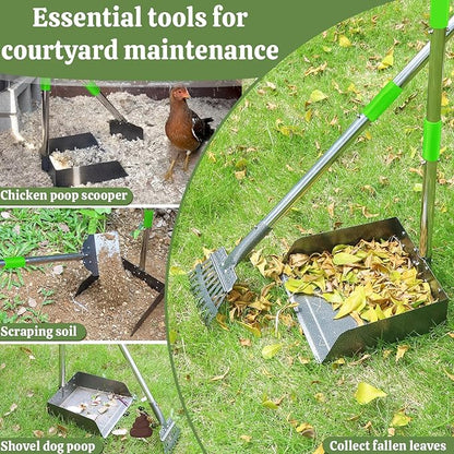 T2Y 48.8" Extra Long Handle Dog Pooper Scooper 3-Piece Set, Heavy Duty Metal Poop Rake, Tray and Spade for Large Dogs, Stainless Steel Pet Waste Remover & Garden Scoop for Yard/Grass/Dirt/Gravel