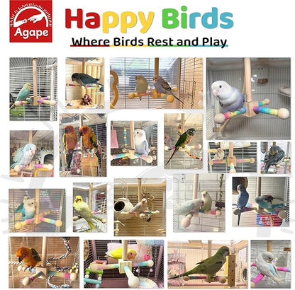Agape Bird Toy, Parrot 360° Interactive Rotating Perch, Bird Cage Accessories for Small and Medium Parrots to Expend Energy, Wooden Stand for Parakeets Cockatiels Lovebirds Conures Finches Budgies