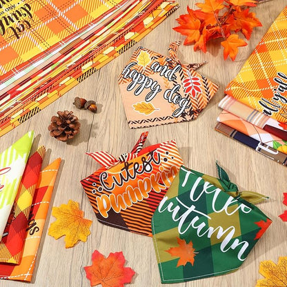 Sweetude 100 Pcs Fall Dog Bandanas Bulk Plaid Bandanas for Dog Autumn Thanksgiving Pet Scarf Bibs Adjustable Triangle Kerchief Grooming Supplies Pet Costume for Small Medium Large