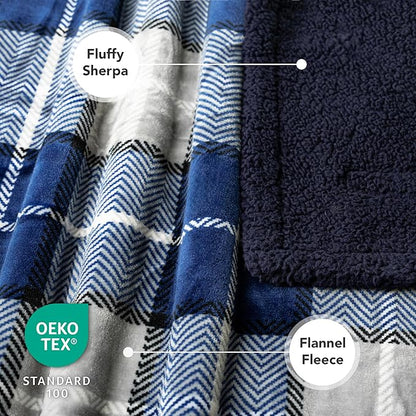 PetAmi Dog Blanket for Bed, XL Pet Blanket Large Dogs, Fleece Furniture Couch Cover Protector Sofa Car Crate Kennel, Soft Sherpa Cat Throw Plush Reversible Washable, Twin 60x80 Plaid Navy Blue