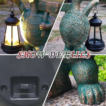 Turtle Garden Statue Outdoor Décor with Solar Lights Lantern,Turtle Solar Light Figurines Outside Decorations for Yard，Lawn ,Patio, Balcony, Unique Housewarming Gifts