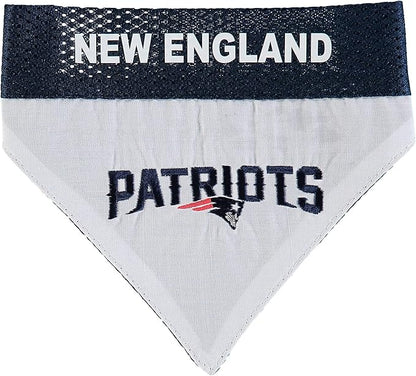 Pets First NFL DOG BANDANA - NEW ENGLAND PATRIOTS REVERSIBLE PET BANDANA. 2 Sided Sports Bandana with a PREMIUM Embroidery TEAM LOGO, Small/Medium. - 2 Sizes & 32 NFL Teams available, NEP-3217-S-M