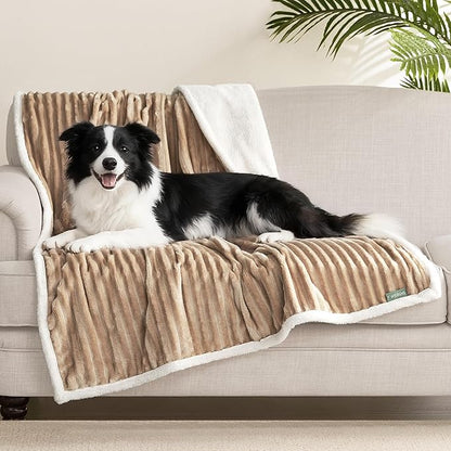 Waterproof Puppy Blankets for Small Dogs - Cozy Fleece Calming Cat Blanket for Couch Furniture Protector, Washable Dog Blankets for Indoors & Outdoors, Linen, 25"x35"