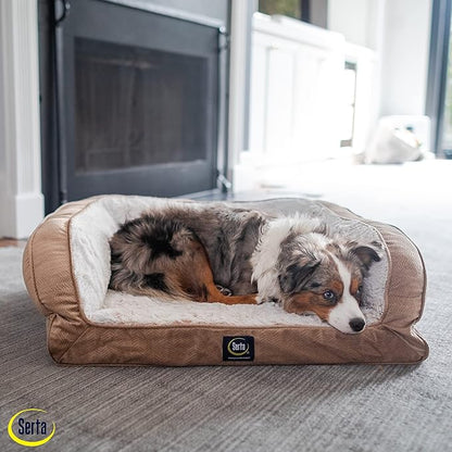 Serta Orthopedic Quilted Couch Dog Bed for Pets – Desert Sand (X-Large)
