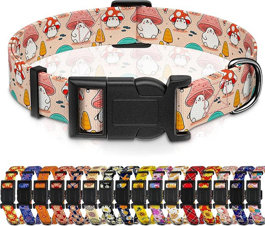 Dog Collar, Cute Cartoon Mushroom Boys Girls Puppy Collar for Small Medium Large Dogs, Adjustable Soft Pet Collar with Safety Buckle for Male Females(Pink Mushroom,XS)