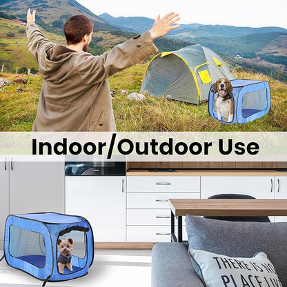 Beatrice Home Fashions Portable, Collapsible, Pop Up Kennel Travel Cat and Dog Crate, 36" L x 22" W x 22" H, Blue