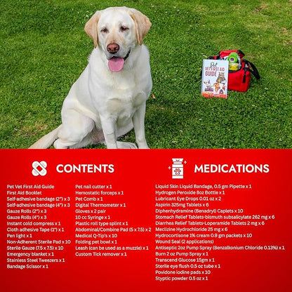 Cat & Dog First Aid Kit - Dog Emergency Kit, Health Supplies & Wound Care -with Thermometer, Bandages for Wounds - Essentials, Travel Bag (Large)