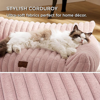 Bedsure ComfyFleece™ Cute Cat Couch for Pets - As Seen on TV on Good Day New York, Fuzzy Cats beds for Indoor Cats with Removable Washable Cover, Supportive Pet Sofa, 24inch, Blush Pink