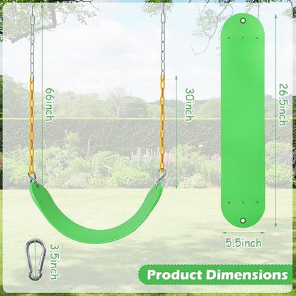 Sunnyglade 2PCS Swings Seats Heavy Duty with 66" Chain, Playground Swing Set Accessories Replacement with Snap Hooks, Support 250lb (2, Grass Green)