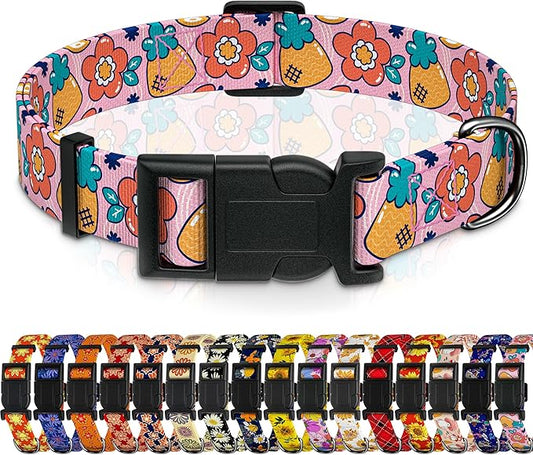 Dog Collar, Cute Cartoon Fruit Boys Girls Puppy Collar for Small Medium Large Dogs, Adjustable Soft Pet Collar with Safety Buckle for Male Females(Pink Cartoon, XL)