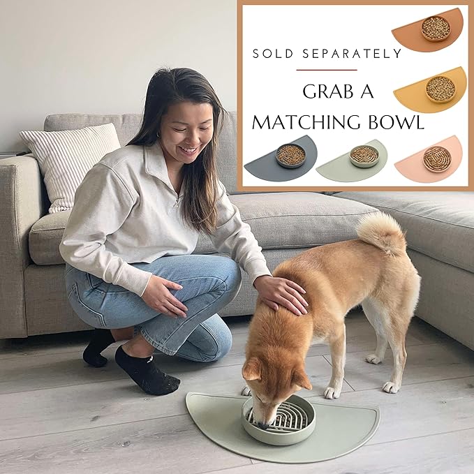 Should We Go - Waterproof Silicone Pet Food Mat - Non-Slip, Spill-Proof Feeding Mat for Floors, Raised Edge Design, Easy-to-Clean Pad for Dog & Cat Bowls, 21" Across x 10.5" Deep, Medium-Sage Green