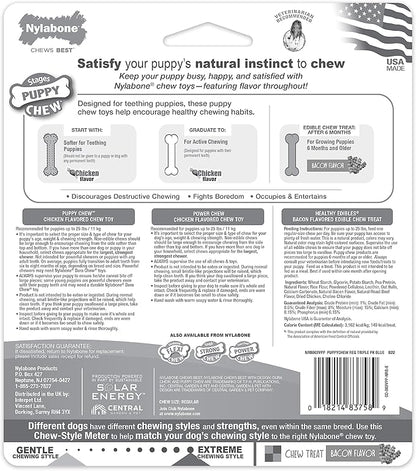 Nylabone New Puppy Starter Kit, Chew Toys & Natural Chew Treat for Puppies, Puppy Enrichment Teething Toys, Blue, Long Lasting Chicken & Bacon Flavor, Small Dogs - Up to 25 Ibs, 3 Pack