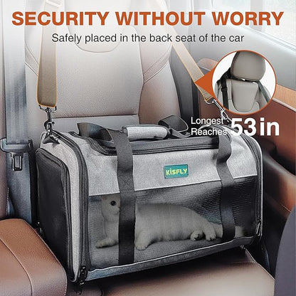 TSA Approved Pet Carrier in Cabin, 17"x11"x9.5" Soft Cat Carriers for Small Cats up to 12 lb, Top-Open Portable Dog Carrier with Litter Box and Anti-Scratch Mesh for Puppy up to 10 lb, Gray