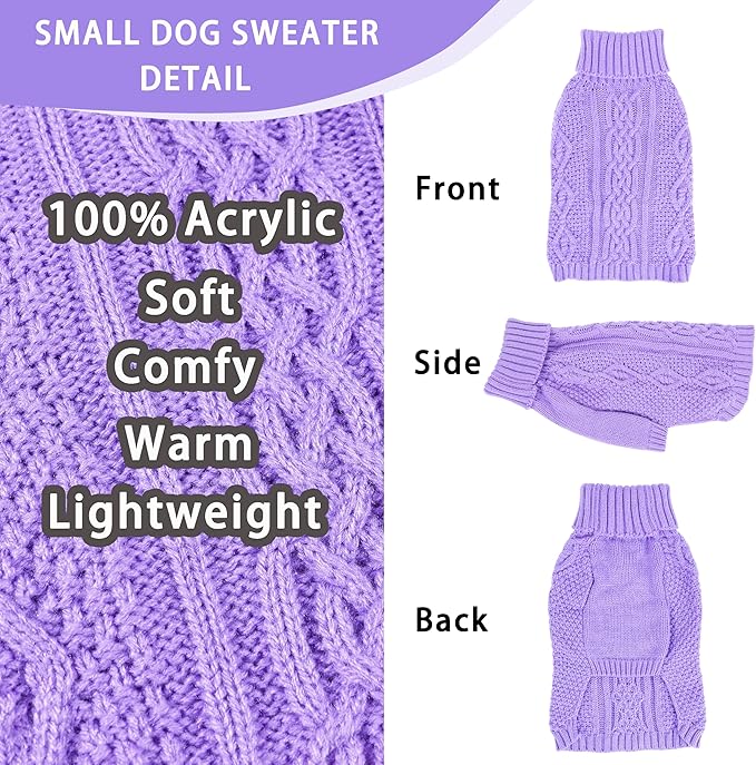 Dog Sweaters for Small Dogs Fall Winter Puppy Sweater Warm Dog Clothes for Chihuahua Solid Sleeveless Doggy Pullover Knitwear Turtleneck Knit Pet Cat Sweater (Purple, Small)