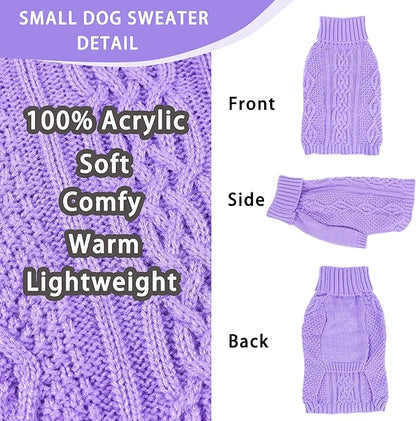 Dog Sweaters Small Dog Clothes Winter Turtleneck Puppy Sweater Warm Pet Cat Sweater Doggy Pullover Outfit with Twisted Design XS~XL(Purple, X-Large)