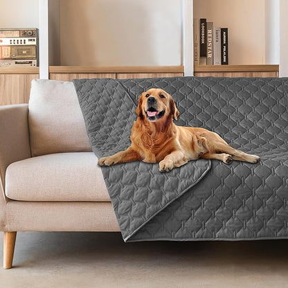 gogobunny 3X Stronger Waterproof Pet Blanket, Scratch Proof Furniture Protector for Dogs Cats, Reversible Cover 82x102 Inch, Dark Grey