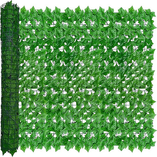 Artificial Ivy Privacy Fence Wall Screen: 48X120 in UV-Anti Faux Greenery Backdrop Ivy Vine Leaf Hedges Fence Panels for Patio, Balcony, Garden, Backyard Indoor Outdoor Light Green Decor