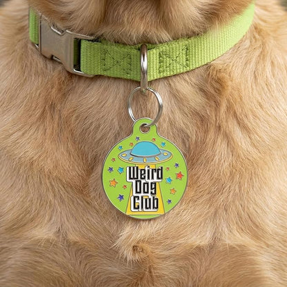 Bad Tags Personalized Dog and Cat ID Tags in 25+ Designs and 2 Sizes - 5 Lines of Custom Engraved Text - Funny Cute Personalized Pet Tags (Weird Dog Club, Large (1.25 inch))