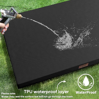 Outdoor Extra Large Dog Bed, Jumbo Waterproof Dog Bed for Large Dogs, Orthopedic Egg Crate Foam Pet Mat with Removable Oxford Cooling Cover, Black