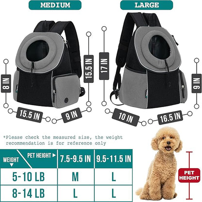 PetAmi Dog Front Carrier Backpack, Ventilated Adjustable Dog Pet Cat Chest Carrier Backpack, Dog Carrier for Hiking Camping Travel, Small Dog Puppy Medium Cat Carrying Bag, Max 14 lbs, Grey
