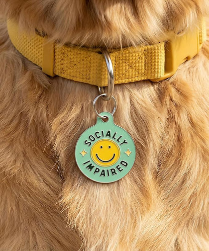 Bad Tags Personalized Dog and Cat ID Tags in 25+ Designs and 2 Sizes - 5 Lines of Custom Engraved Text - Funny Cute Personalized Pet Tags (Socially Impaired, Small (1 inch))