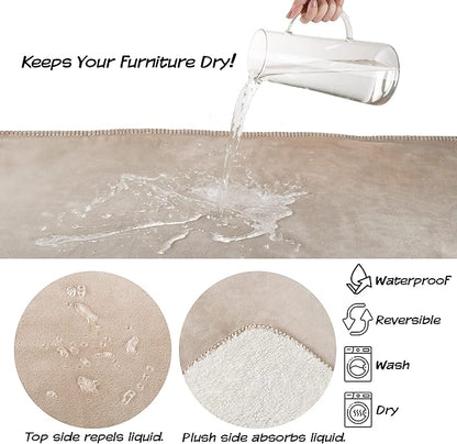 Waterproof Blanket for Pets - Reversible Throw Protects Couch, Car, and Bed from Spills, Stains, or Fur - Plush Blanket by Petmaker (Tan)