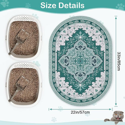 Bienbee Cat Litter Mat, 33" x 22" Large Size Litter Box Mat Rug with Non-Slip Bottom,Urine and Water Proof, Easy to Clean Cat Supplies Essentials for Indoor Kitty Kitten Floor,Green L