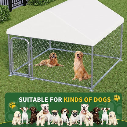 LotFun Large Outdoor Dog Kennel, 6.6 x 6.6 FT Heavy Duty Dog Enclosure with Chain Link Fence, UV-Resistant Canopy Cover, Double Lock Security (6 x 6 x 5 in)
