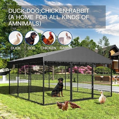 Gotland Dog Kennel Outdoor 10 x10 x6 FT, Dog Cage Outdoor for Medium/Large Dogs with Waterproof Roof Double Secure Locks Ground Spikes, All Weather Heavy Duty Dog Enclosure for Backyard Farm Ranch