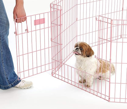 MidWest Homes for Pets Folding Metal Puppy / Dog Exercise Pen, Indoor/Outdoor Playpen with Door, 16 Sq Feet of Play Space, 24-Inches Tall, Pink