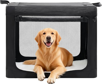 Dog Travel Crate 36 Inch, Portable Soft-Sided Travel Carriers for Dogs and Cats, Foldable Pet Kennel with 3-Doors Mesh Windows Indoor & Outdoor, Black