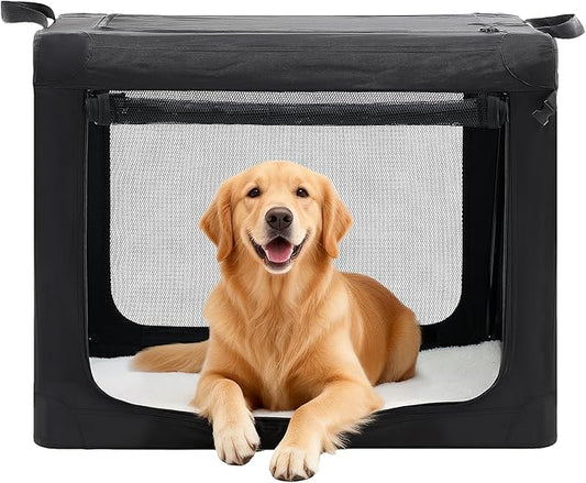 Dog Travel Crate 36 Inch, Portable Soft-Sided Travel Carriers for Dogs and Cats, Foldable Pet Kennel with 3-Doors Mesh Windows Indoor & Outdoor, Black