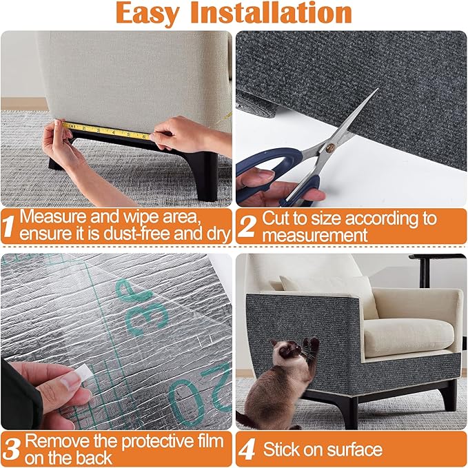 Cat Furniture Protector - 118" x 15.8" Trimmable Self-Adhesive Couch Scratch Protector from Cats, Cat DIY Climbing Couch Protector for Scratch Post Cat Tree Shelves Wall Indoor (Dark Gray)