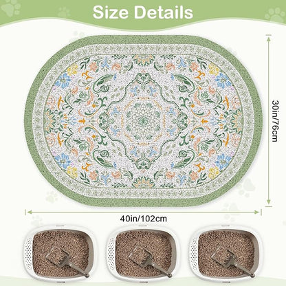 Bienbee Cat Litter Mat, 40" x 30" Jumbo Size Litter Box Mat Rug with Non-Slip Bottom, Urine and Water Proof, Easy to Clean Cat Supplies Essentials for Indoor Kitty Kitten Floor,Bean-Green XL