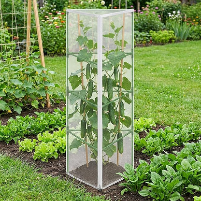 4 Pcs Garden Bird Netting for Triangle Plant Cage, 59" x 20" x 20" Tomato Cage Garden Net Cover with Zipper, Tomato Trellis Insect Bird Barrier Protection Mesh for Vertical Climbing Plant Vegetable