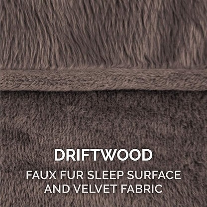 Furhaven Orthopedic Dog Bed for Medium/Small Dogs w/ Removable Bolsters & Washable Cover, For Dogs Up to 35 lbs - Faux Fur & Velvet Sofa - Driftwood Brown, Medium