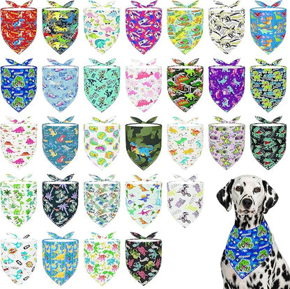 30 Pack Large Dinosaurs Dog Bandanas Stitch Dog Bandana Bulk Reversible Print One Side XXL Polyester Scarves Party Grooming L