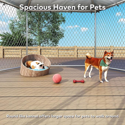 9.1x9.1 FT Outdoor Dog Kennel Heavy Duty Dog Enclosure with Waterproof Cover and Security Lock, Galvanized Wire Mesh Hexagonal Large Dog Kennel(109.4x109.4x95.3IN)