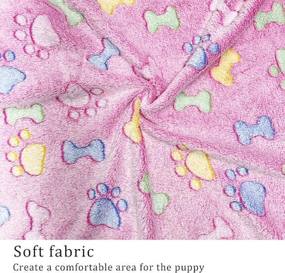 1 Pack 3 Blankets Super Soft Fluffy Premium Fleece Pet Blanket Flannel Paw Printed Throw for Dog Puppy Cat (Small 23x16'', Purple, Pink, Brown)