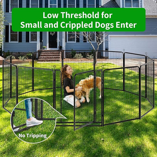 Dog Playpen Outdoor Extra Wide 16 Piece Panels Heavy Duty Dog Fence 40" Height Anti-Rust with Doors Portable for RV Camping Yard, Total 42FT, 140 Sq.ft, Snowy Black