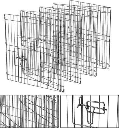 Yaheetech 24 inch 24 Panel Black Heavy Duty Foldable Metal Dog Exercise Pen Portable Cat Duck Chicken Puppy Fence with Door - Outdoor & Indoor