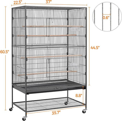 Topeakmart X-Large Parrot Cage Bird Cage with Rolling Stand for Medium Birds Cockatiels Quaker Green Cheek Sun Conure African Grey, 60.5inch