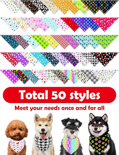 PET SHOW 50 Pack Paw Pattern Small Dog Bandanas Bulk XS Washable Puppy Girl Boy Triangle Bibs Kerchief Set Cats Scarves Pet Grooming Accessories